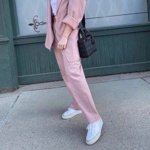 Pernielle Pleat Front Straight Leg Pant in a dusty pink by the Frankie Shop